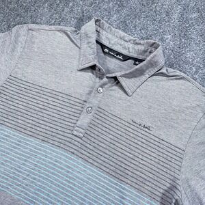 Travis Mathew Golf Polo Shirt Men L Gray Stripe Short Sleeve Performance Stretch
